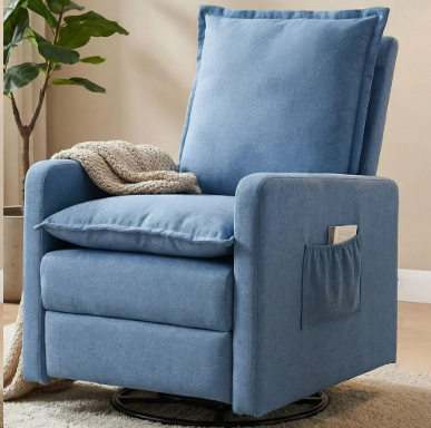 UDPATIO Nursery Glider for Living Room, 360° Swivel Motion, Upholstered Swivel Rocking Glider, Linen Blue