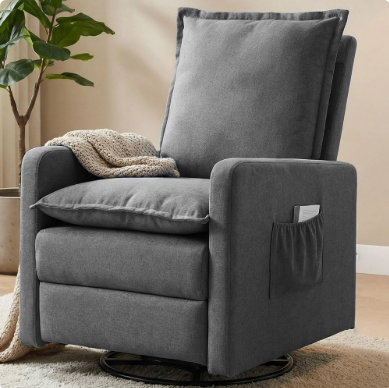 UDPATIO Recliner Chair,Nursery Glider for Living Room, 360° Swivel Motion, Upholstered Swivel Rocking Glider, Linen Dark Gray