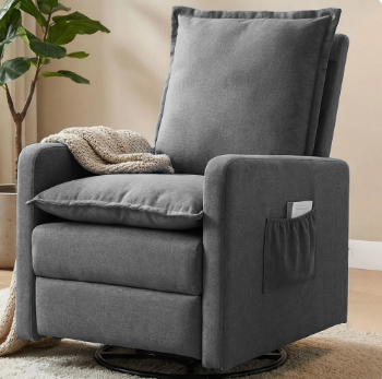 UDPATIO Recliner Chair,Nursery Glider for Living Room, 360° Swivel Motion, Upholstered Swivel Rocking Glider, Linen Dark Gray