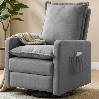 UDPATIO Recliner Chair,Nursery Glider for Living Room, 360° Swivel Motion, Upholstered Swivel Rocking Glider,Linen Light Gray