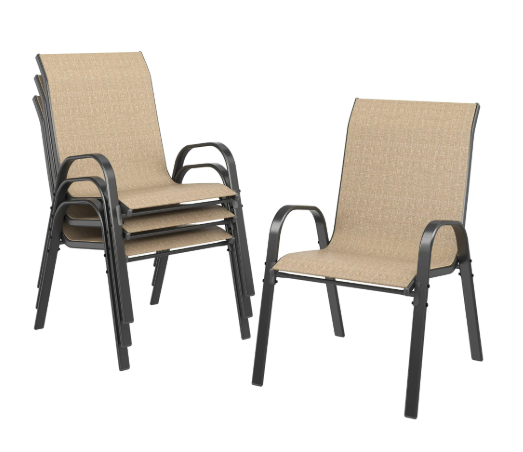 UDPATIO Patio Chairs Set of 4, Outdoor Dining Chairs High Back with All Weather Breathable Textilene, Metal Frame for Lawn Garden Backyard Deck, Brown
