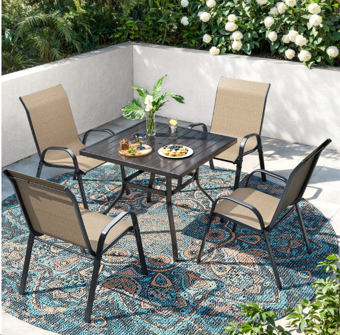 UDPATIO Patio Chairs Set of 4, Outdoor Dining Chairs High Back with All Weather Breathable Textilene, Metal Frame for Lawn Garden Backyard Deck, Brown