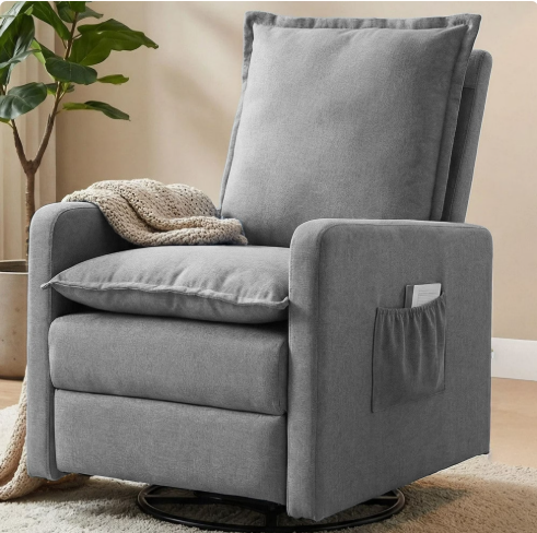 UDPATIO Recliner Chair,Nursery Glider for Living Room, 360° Swivel Motion, Upholstered Swivel Rocking Glider,Linen Light Gray