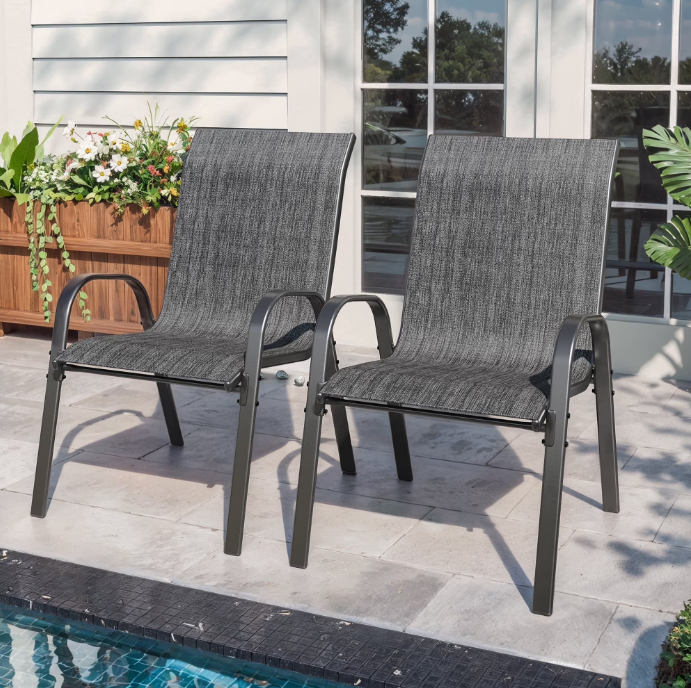 UDPATIO Patio Chairs Set of 2, Outdoor Dining Chairs High Back with All Weather Breathable Textilene, Metal Frame for Lawn Garden Backyard Deck, Dark Grey