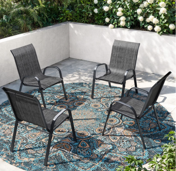 UDPATIO Patio Chairs Set of 4, Outdoor Dining Chairs High Back with All Weather Breathable Textilene, Metal Frame for Lawn Garden Backyard Deck, Dark Grey