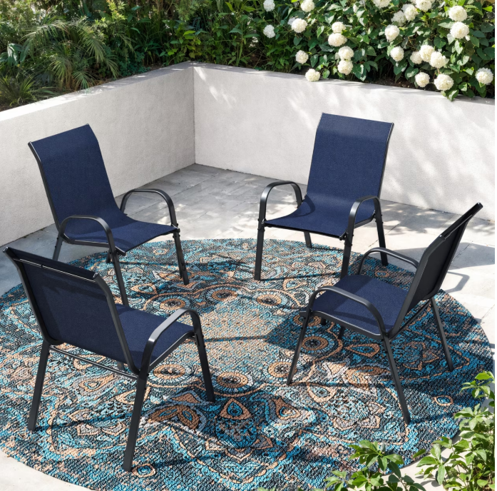 UDPATIO Patio Chairs Set of 4, Outdoor Dining Chairs High Back with All Weather Breathable Textilene, Metal Frame for Lawn Garden Backyard Deck, Blue