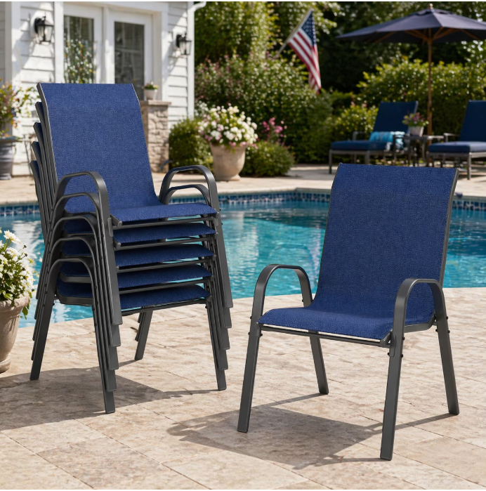 UDPATIO Patio Chairs Set of 6, Outdoor Dining Chairs High Back with All Weather Breathable Textilene, Metal Frame for Lawn Garden Backyard Deck, Blue