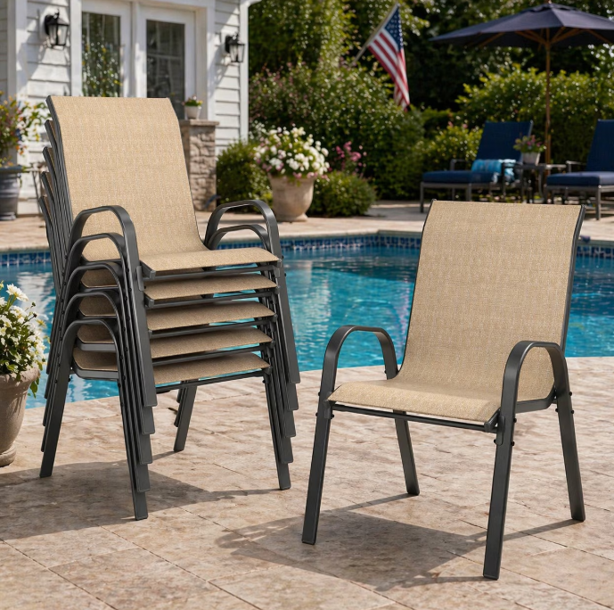 UDPATIO Patio Chairs Set of 6, Outdoor Dining Chairs High Back with All Weather Breathable Textilene, Metal Frame for Lawn Garden Backyard Deck, Brown