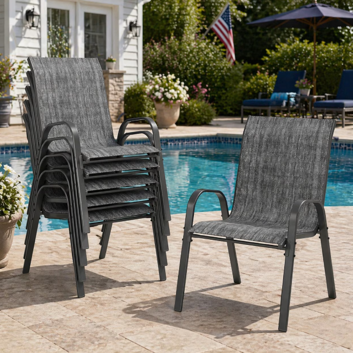 UDPATIO Patio Chairs Set of 6, Outdoor Dining Chairs High Back with All Weather Breathable Textilene, Metal Frame for Lawn Garden Backyard Deck, Dark Grey