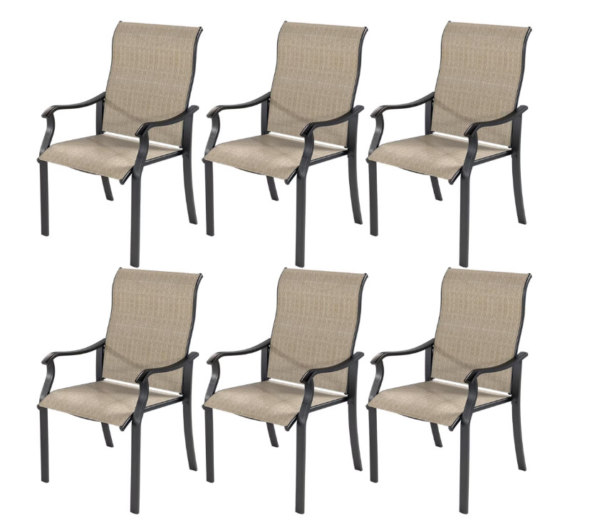 UDPATIO Patio Chairs Set of 6, Outdoor Dining Chairs High Back with All Weather Breathable Textilene, Metal Frame for Lawn Garden Backyard Deck, Brown