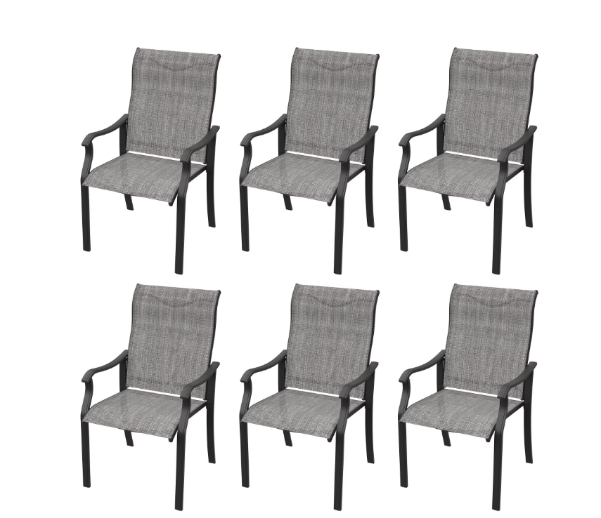 UDPATIO Patio Chairs Set of 6, Outdoor Dining Chairs High Back with All Weather Breathable Textilene, Metal Frame for Lawn Garden Backyard Deck, Grey White