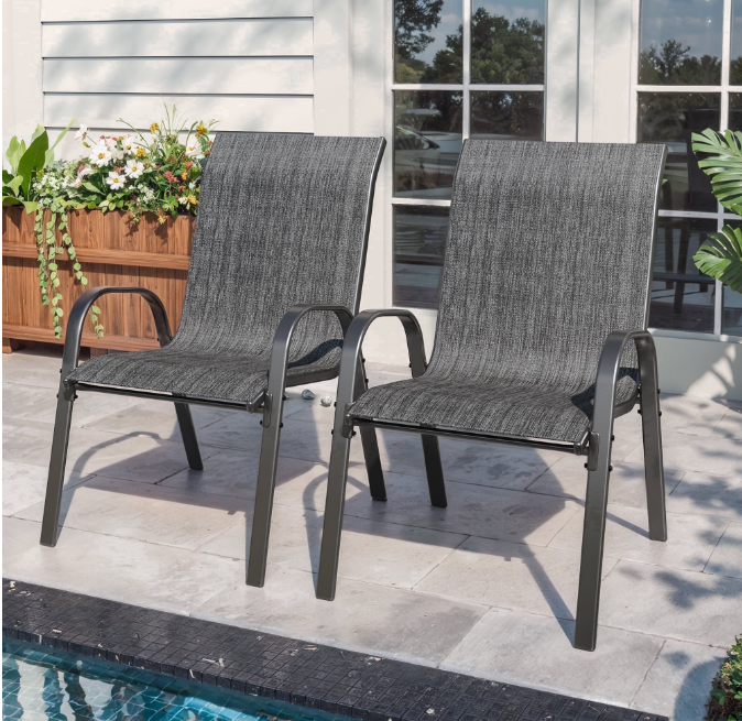 UDPATIO Patio Chairs Set of 2, Outdoor Dining Chairs High Back with All Weather Breathable Textilene, Metal Frame for Lawn Garden Backyard Deck, Dark Grey