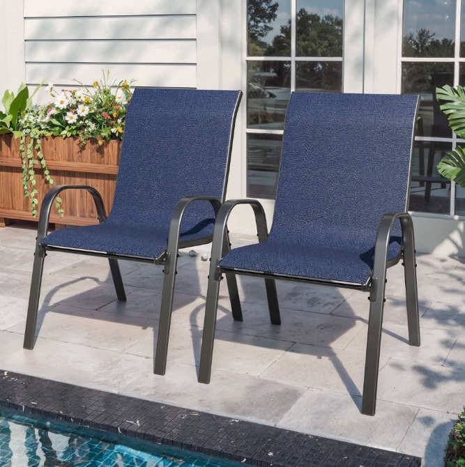 UDPATIO Patio Chairs Set of 2, Outdoor Dining Chairs High Back with All Weather Breathable Textilene, Metal Frame for Lawn Garden Backyard Deck, Blue