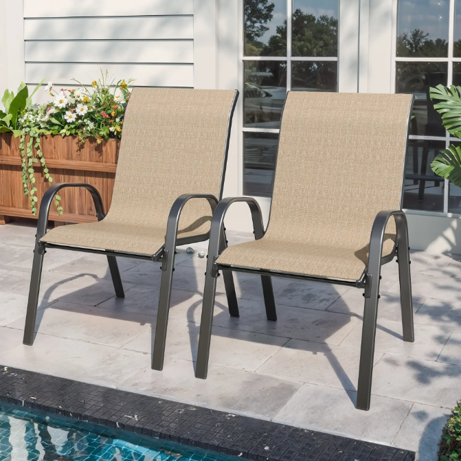 UDPATIO Patio Chairs Set of 2, Outdoor Dining Chairs High Back with All Weather Breathable Textilene, Metal Frame for Lawn Garden Backyard Deck, Brown