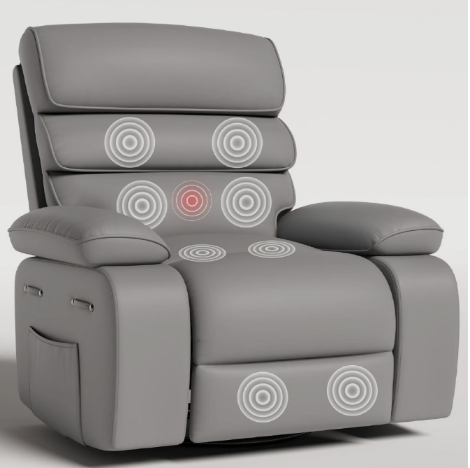 UDPATIO Oversized Swivel Rocker Recliner Chair with Heat and Massage, Adjustable Recline for Living Room,PU Leather ,Light Grey