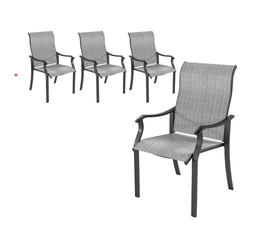 UDPATIO Patio Chairs Set of 4, Outdoor Dining Chairs High Back with All Weather Breathable Textilene, Metal Frame for Lawn Garden Backyard Deck, Grey White