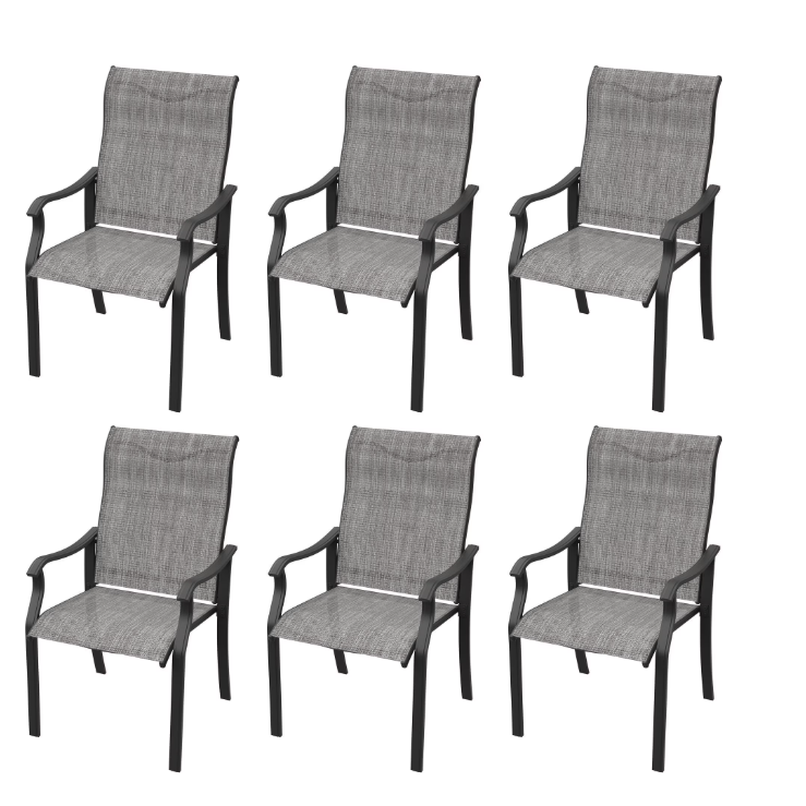 UDPATIO Patio Chairs Set of 6, Outdoor Dining Chairs High Back with All Weather Breathable Textilene, Metal Frame for Lawn Garden Backyard Deck, Grey White