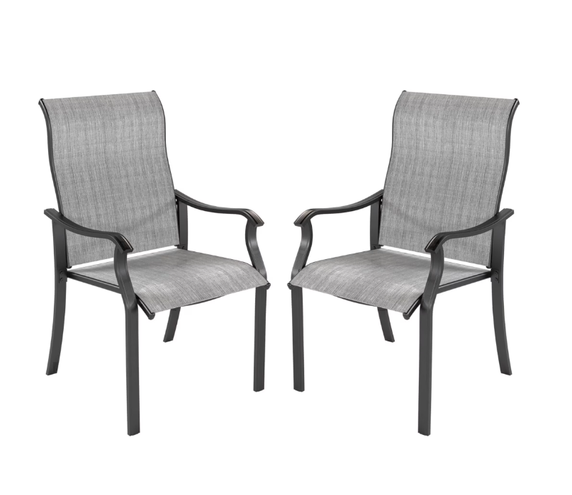 UDPATIO Patio Chairs Set of 2, Outdoor Dining Chairs High Back with All Weather Breathable Textilene, Metal Frame for Lawn Garden Backyard Deck, Grey White