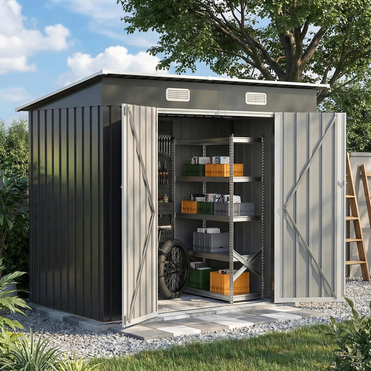 UDPATIO Storage Shed, 8X4 FT Metal Sheds & Outdoor Storage for Garden,Grey