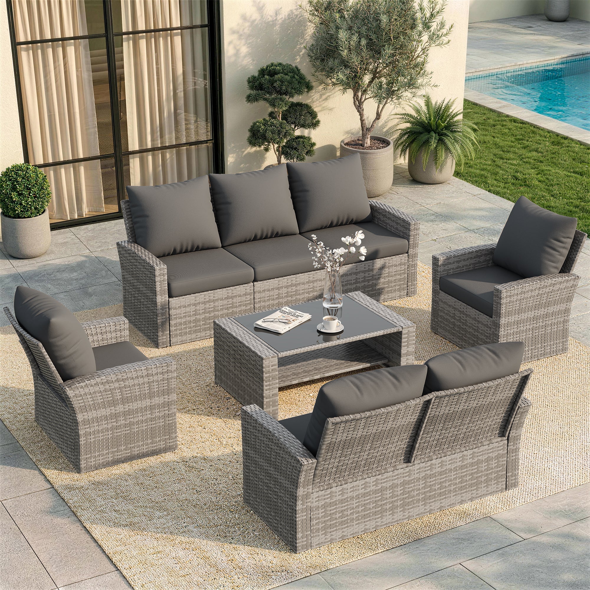 UDPATIO Wicker Patio Furniture Set,Multiple combination sofa sets,Gray PE Rattan Patio Sofa Set for Balcony, Porch, Backyard, Gray