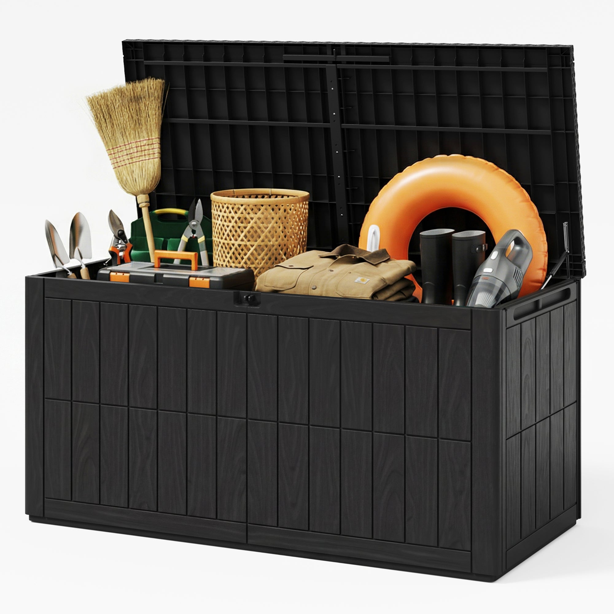 UDPATIO 120 Gallon Deck Box, Outdoor Storage Box Lockable Waterproof Resin, Indoor Outdoor Storage Container for Patio Cushions, Garden Tools, Pool Accessories, Package Delivery Boxes for outside