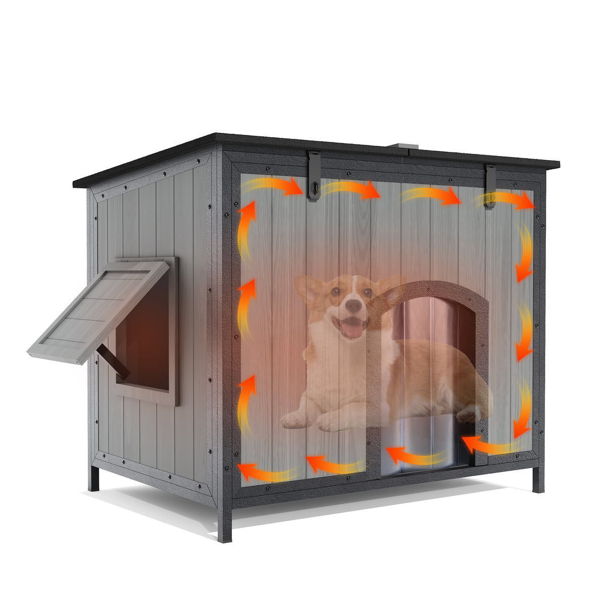 Outdoor Insulated Dog House Weatherproof Dog Kennel Dog Shelter Anti-Chewing Full Iron Frame, Openable Roof for Small to Large Dog Breeds