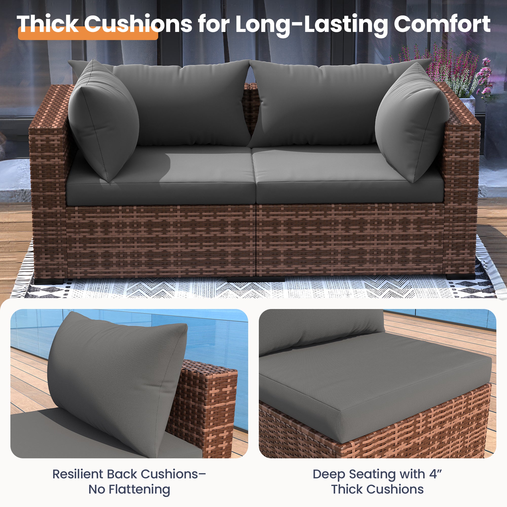 UDPATIO Patio Furniture Set with Fire Pit Table, 5 Piece Outdoor Sectional Sofas, All-Weather Wicker Conversation for Garden, Backyard, Navy Blue