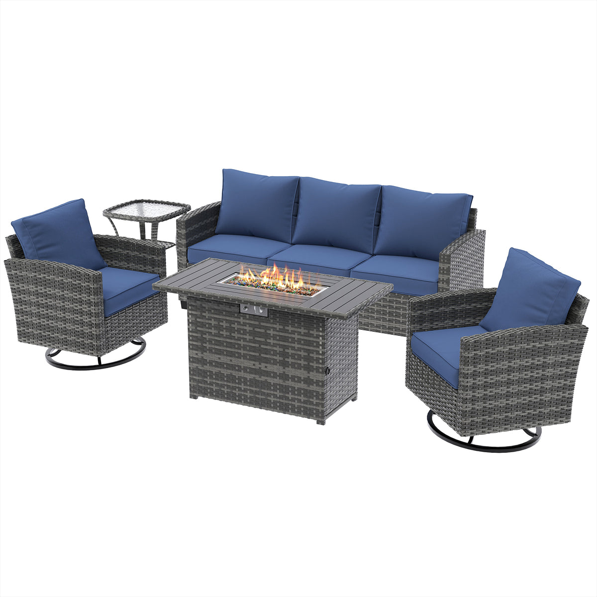 UDPATIO Patio Furniture Set with Swivel Rocking Chair 44" Fire Pit Table
