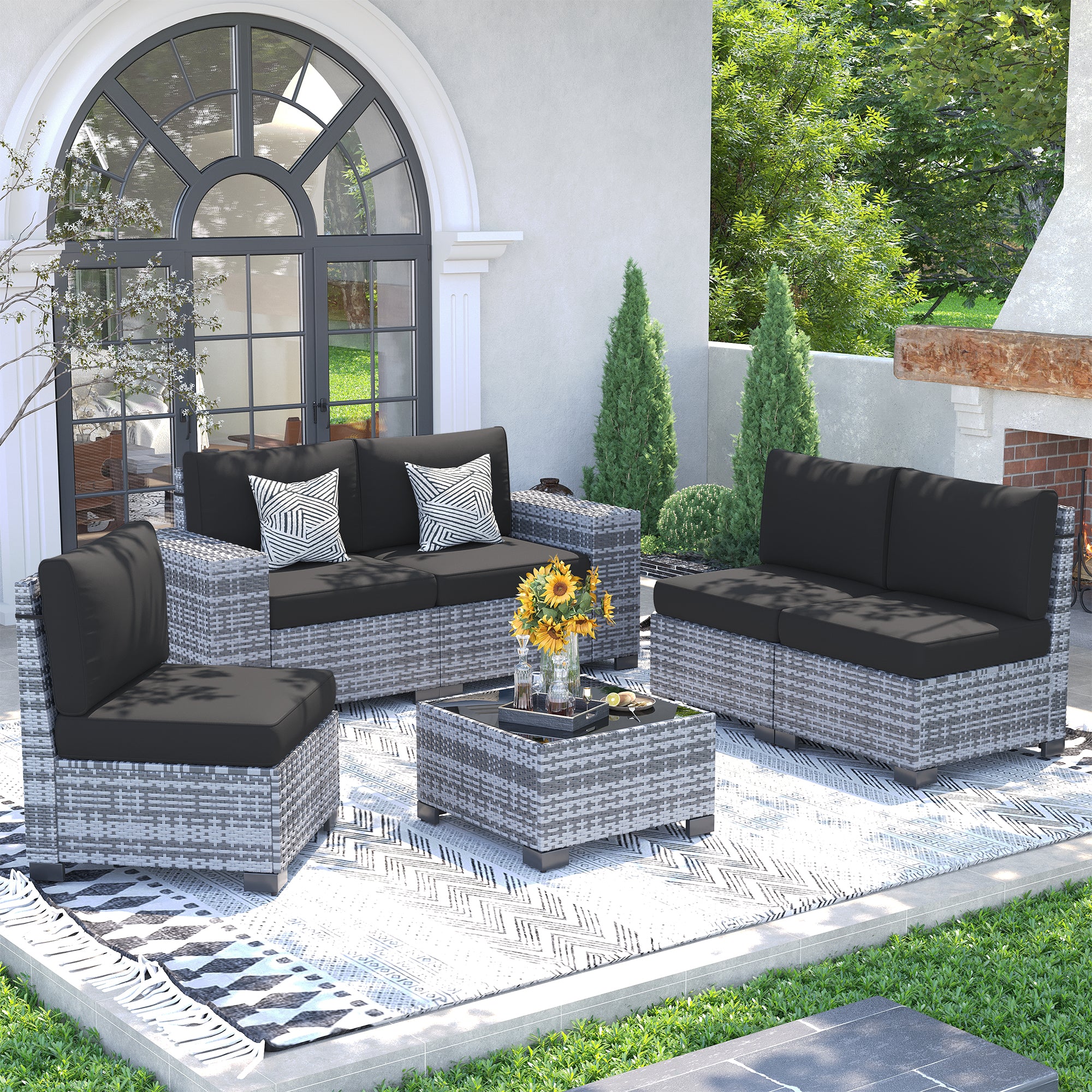UDPATIO Patio Furniture Set, 8'' Wide Armrest Modular Rattan Outdoor  Sectional Sofa Set, Pieces Wicker Patio Conversation Sets for  Backyard,Deck w/