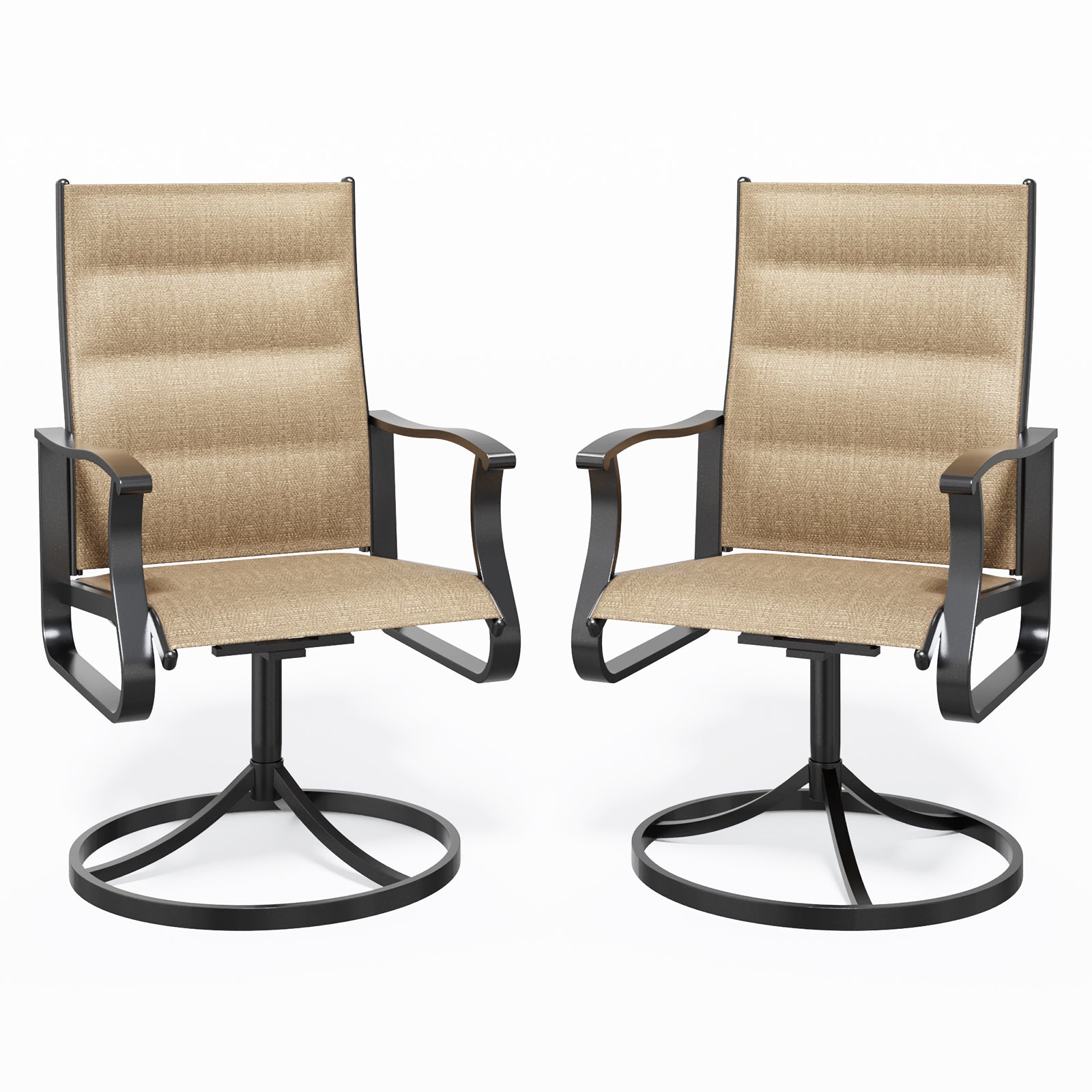 UDPATIO Swivel Patio Chairs Set of 2, Outdoor Swivel Rocker Patio Chairs with High Back, All Weather Textilene & Metal Frame for Backyard, Lawn, Porch, Pooside or Garden, Brown - Padded