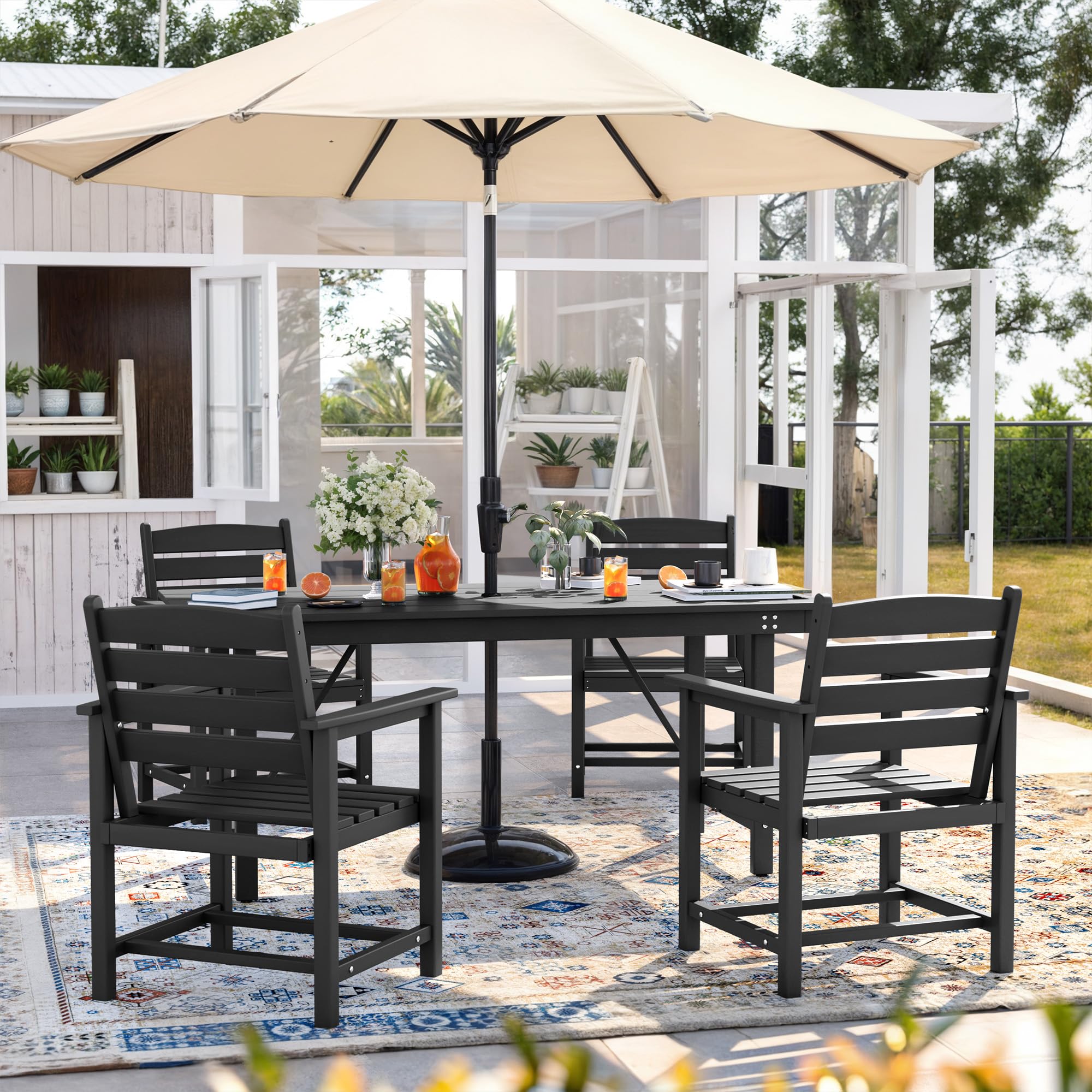 4 chair table and umbrella patio set UDPATIO 5 Piece Patio Dining Table Sets, Outdoor HDPE Dining Furniture