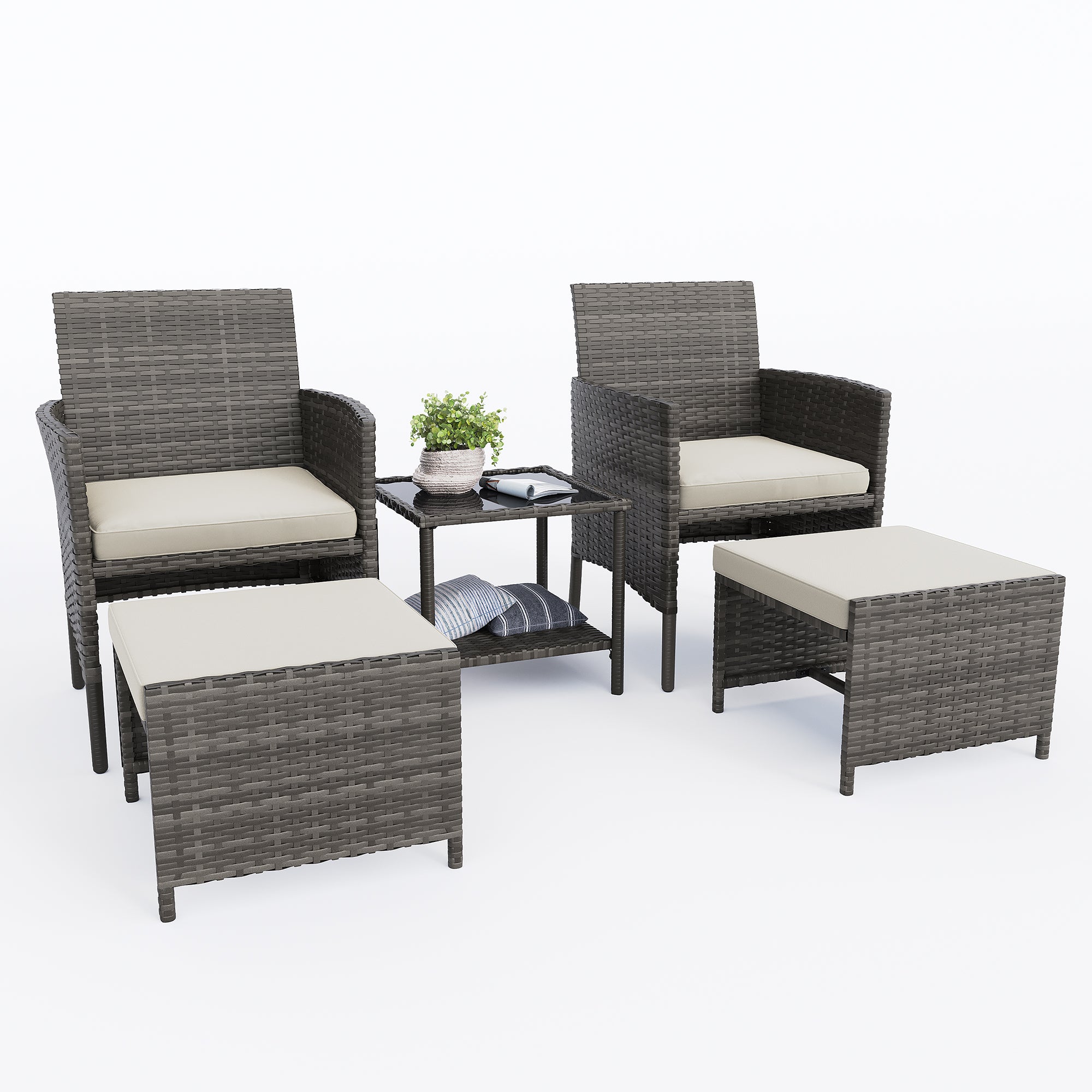UDPATIO Outdoor Furniture Patio Chairs with Ottoman, Ideal for Balcony, Porch, 5 Piece Patio Furniture Set with Side Table for Deck, Apartment