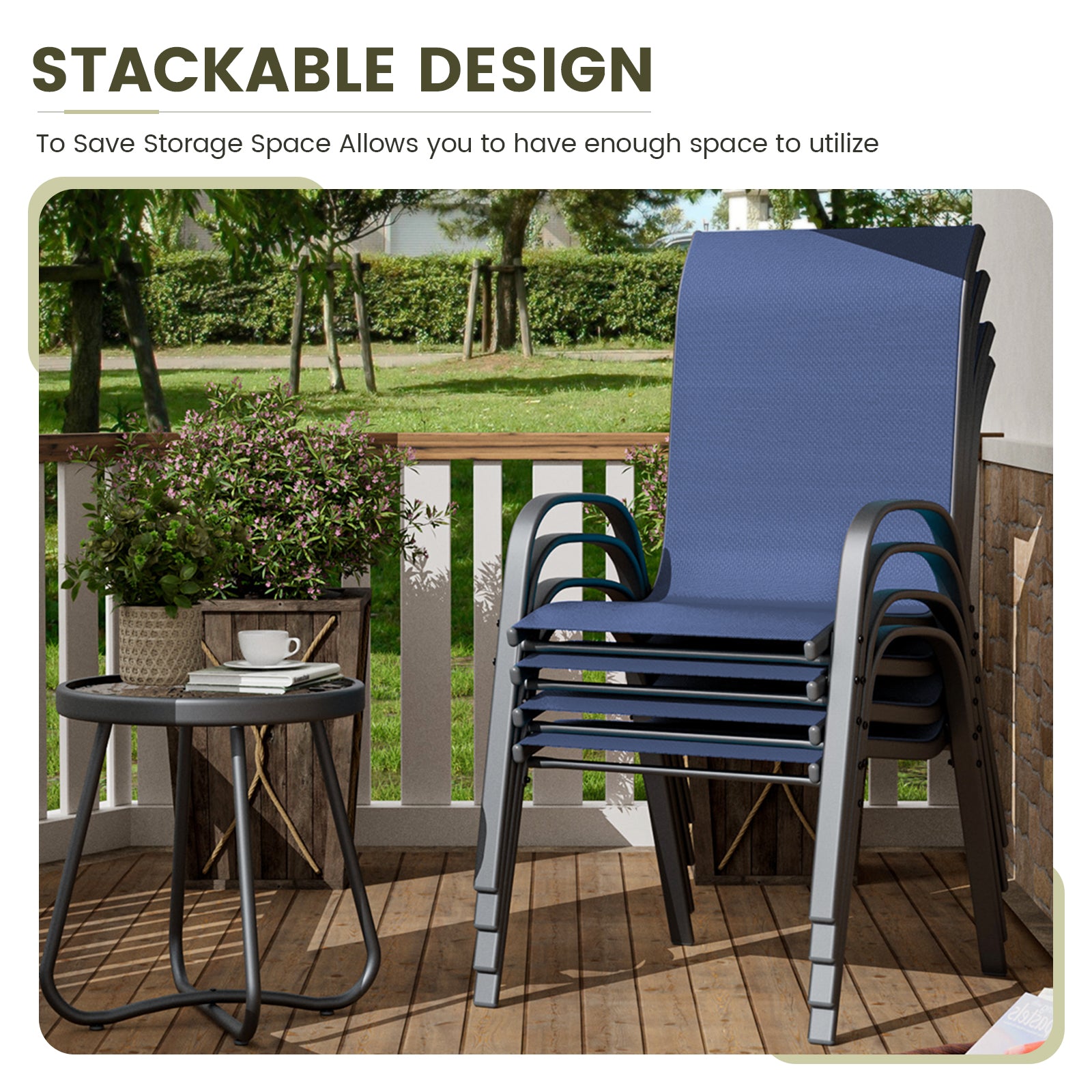UDPATIO Patio Chairs Set of 4, Stackable Outdoor Dining Chairs with High Back, Breathable Textilene Fabric Outdoor Chair All Weather, 350LBS Capacity for Garden, Backyard (Blue)