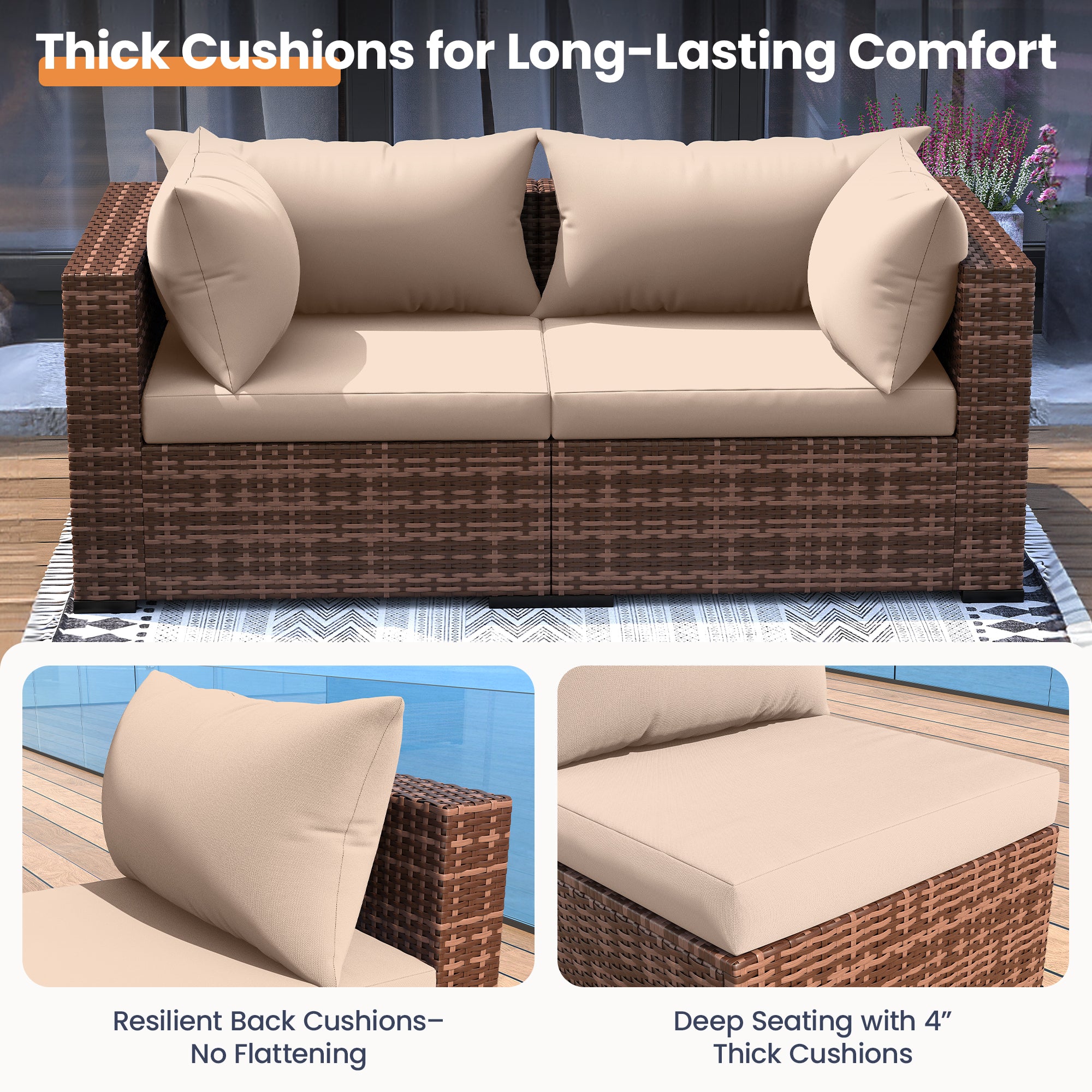 UDPATIO Patio Furniture Set with Fire Pit Table, 5 Piece Outdoor Sectional Sofas, All-Weather Wicker Conversation for Garden, Backyard, Khaki