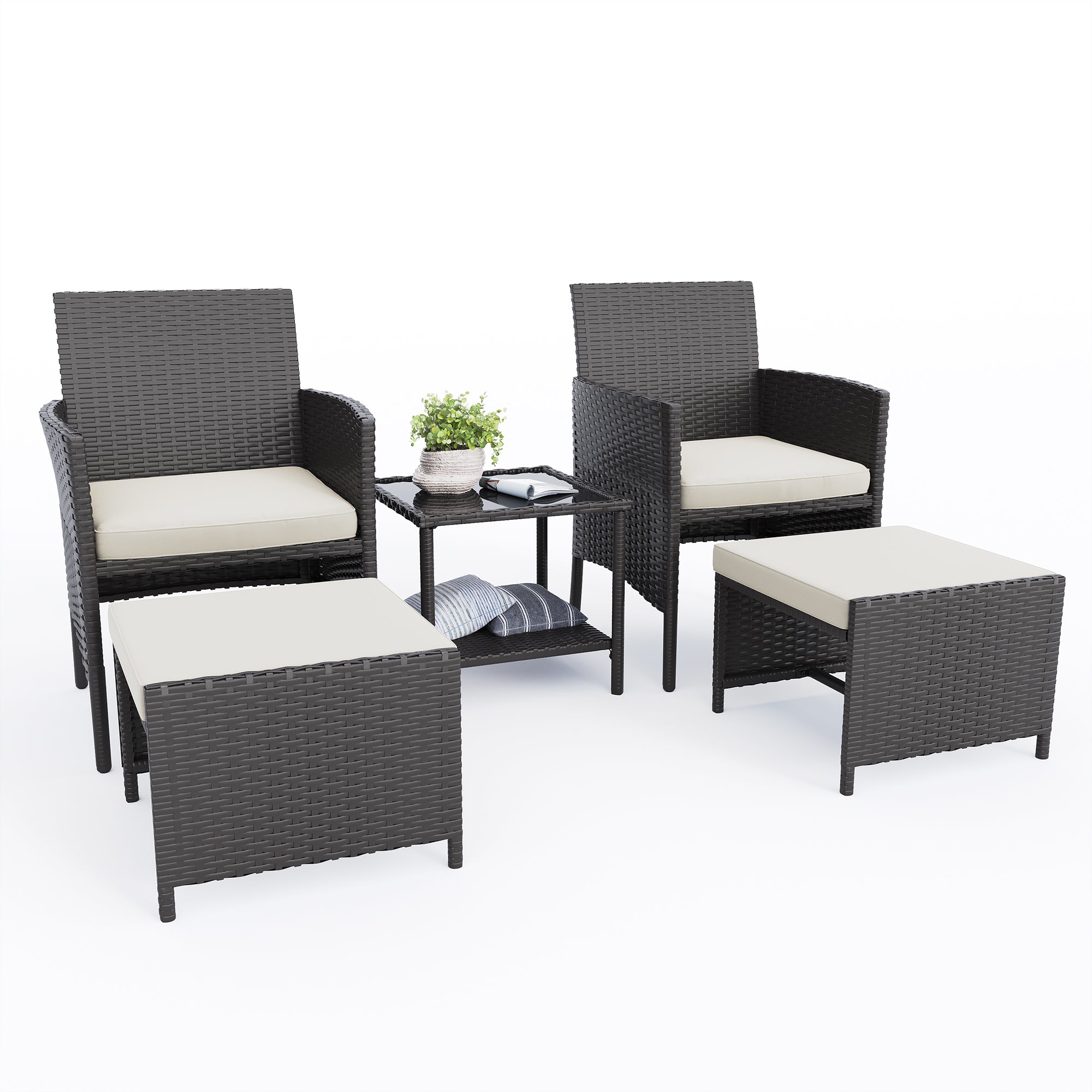 UDPATIO Outdoor Furniture Patio Chairs with Ottoman, Ideal for Balcony, Porch, 5 Piece Patio Furniture Set with Side Table for Deck, Apartment