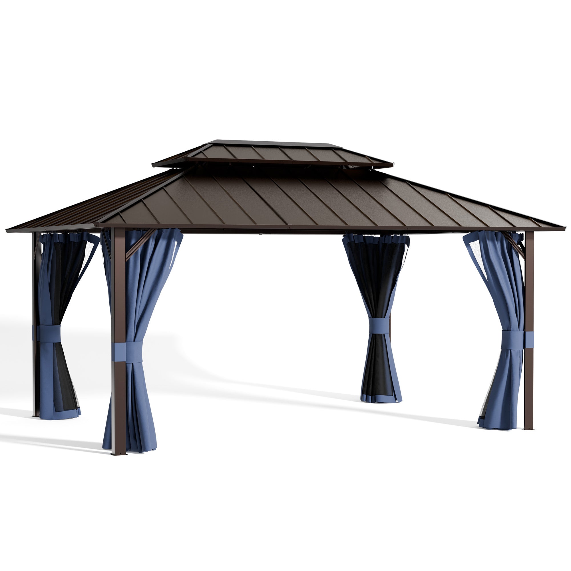 UDPATIO 12x16 Hardtop Gazebo, Aluminum Frame with Double Galvanized Steel Roof, Hard Top Patio Outdoor Metal Gazebos, Permanent Gazebo with Mosquito Netting and Curtain for Backyard, Deck, Navy Blue