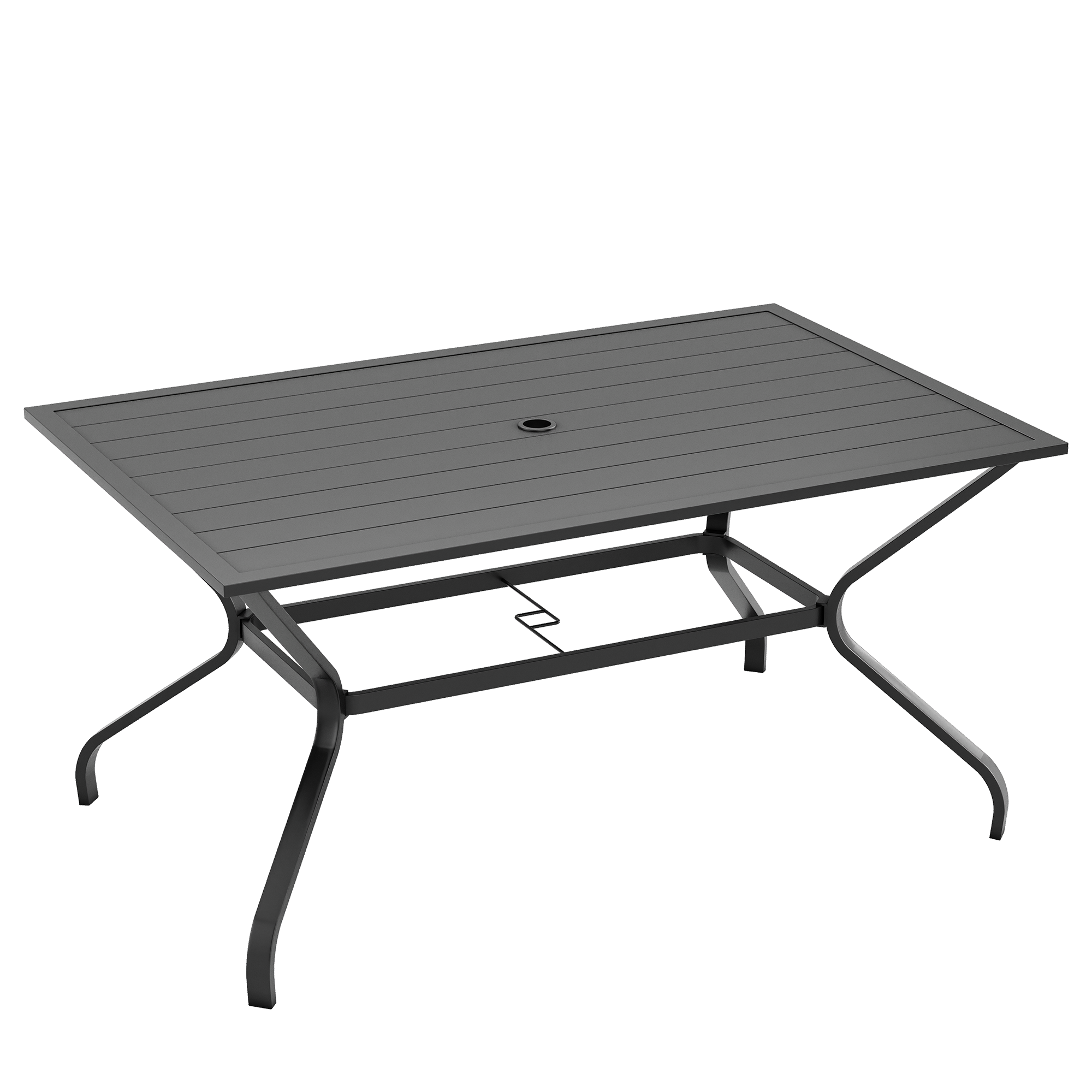 UDPATIO 59"×38" Metal Outdoor Dining Table All-Weather Resistant with Umbrella Hole Furniture for Patio, Black, 1 Table