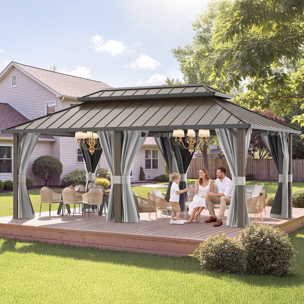 DPATIO 12'x20' Hardtop Aluminum Outdoor Gazebo with Double Roof, Gray
