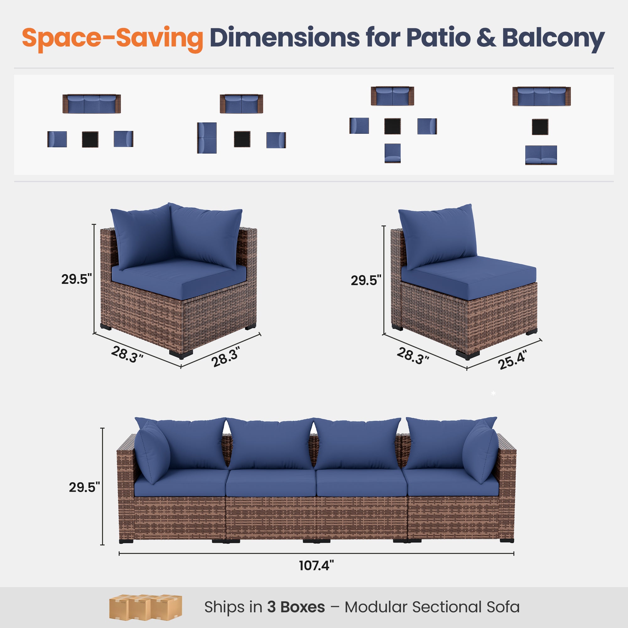 UDPATIO Patio Furniture Set with Fire Pit Table, 5 Piece Outdoor Sectional Sofas, All-Weather Wicker Conversation for Garden, Backyard, Grey