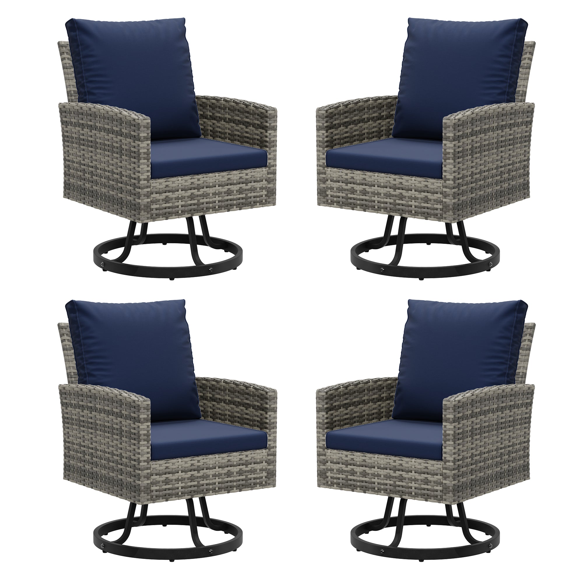 UDPATIO Patio Chairs Set of 4,Navy Blue Outdoor Swivel Chairs with Cushions