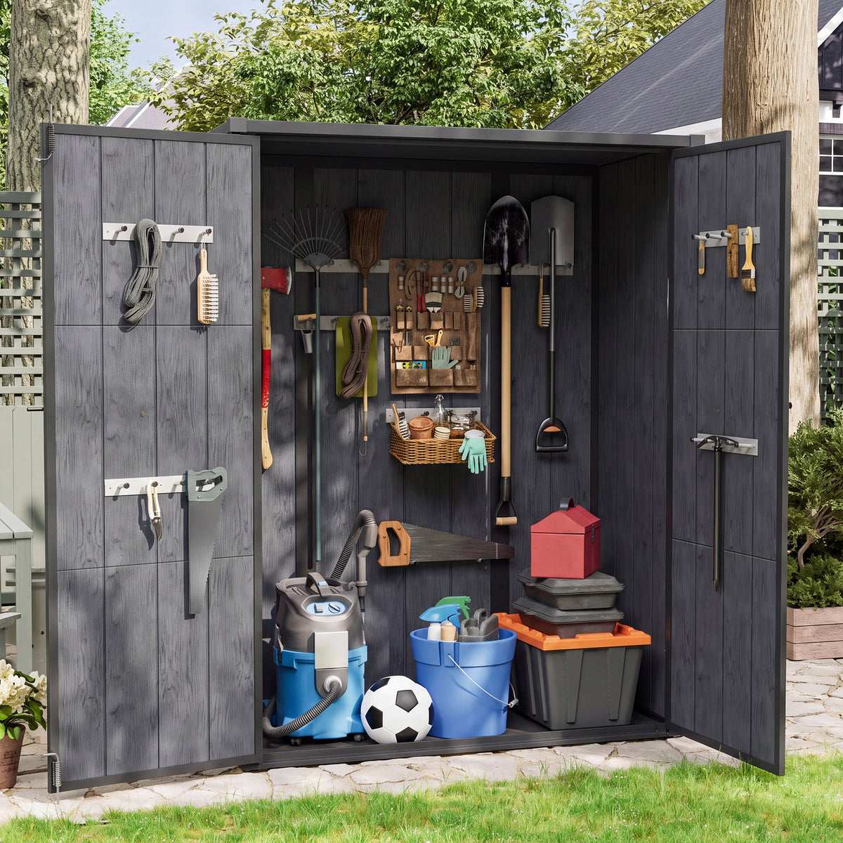 UDPATIO Vertical Storage Shed,51 Cu.ft Resin Outdoor Cabinet,Dark Grey