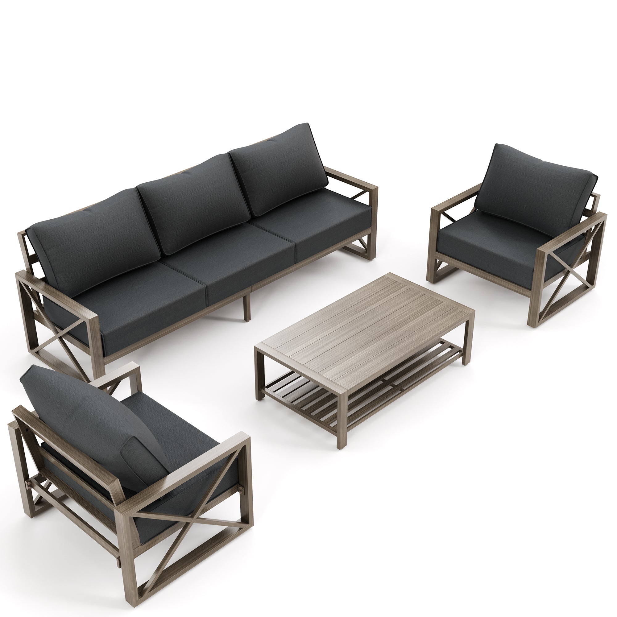 UDPATIO 5 Pieces Aluminum Patio Furniture Set Modern Outdoor Furniture Faux Wood Grain Patio Conversation Sets with Coffee Table for Balcony, Backyard, Include 600D Waterproof Cover