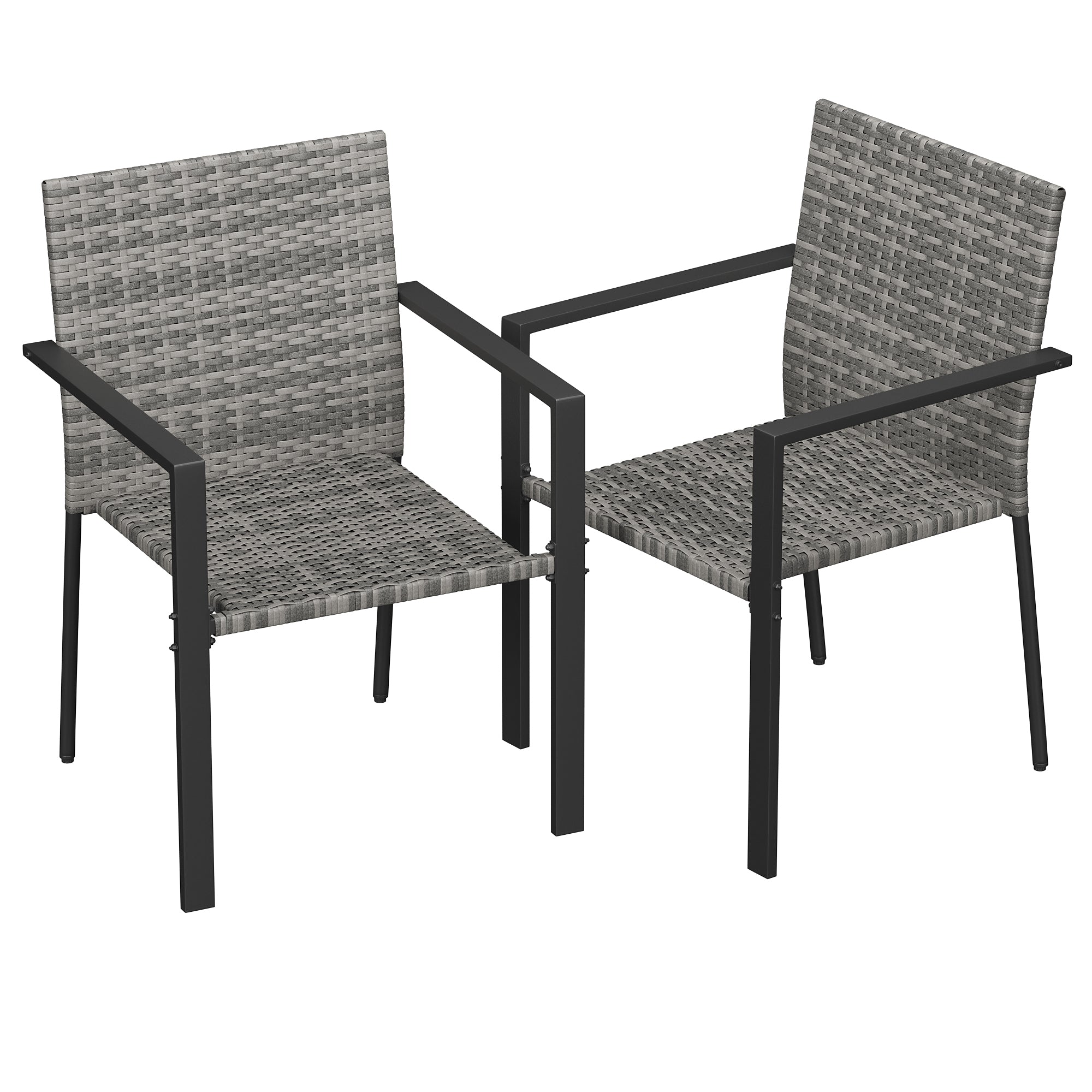 UDPATIO Stackable Patio Chairs Set of 2, Wicker Outdoor Chairs, All-Weather Rattan Dining Chairs with Deep Seat & Armrests, Steel Frame for Patio, Garden, Backyard, Deck, Lawn or Porch, Gray