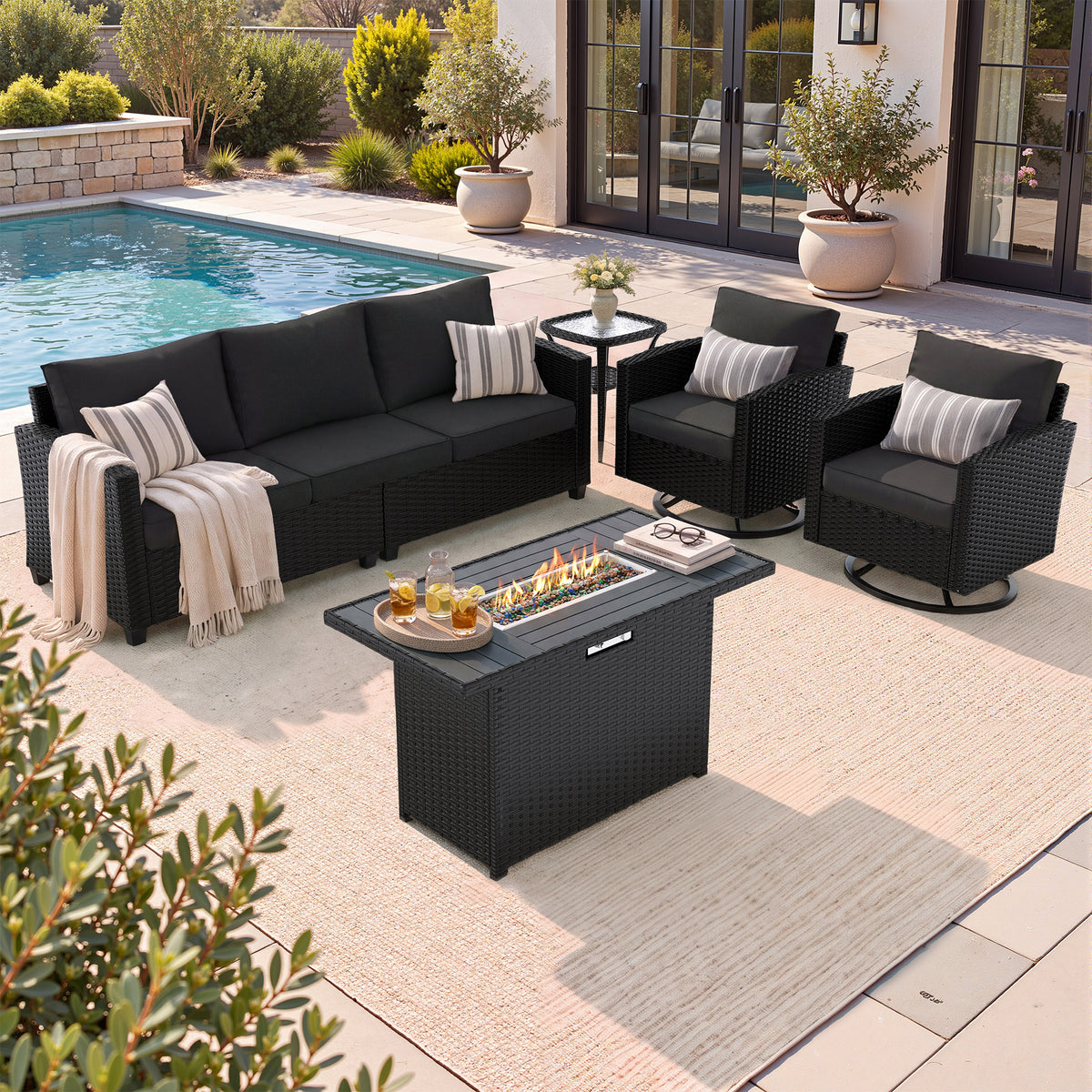 UDPATIO Patio Furniture Set with Swivel Rocking Chair 44" Fire Pit Table