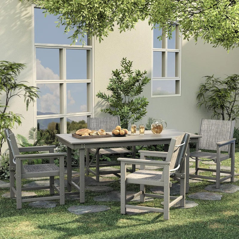 UDPATIO Patio Dining Table, Heavy Duty Outdoor Table of 4-6 Person with Umbrella Hole, Tabletop & Stable Steel Frame Perfect for Picnic, Porch, Garden, Backyard, Poolside, Lawn