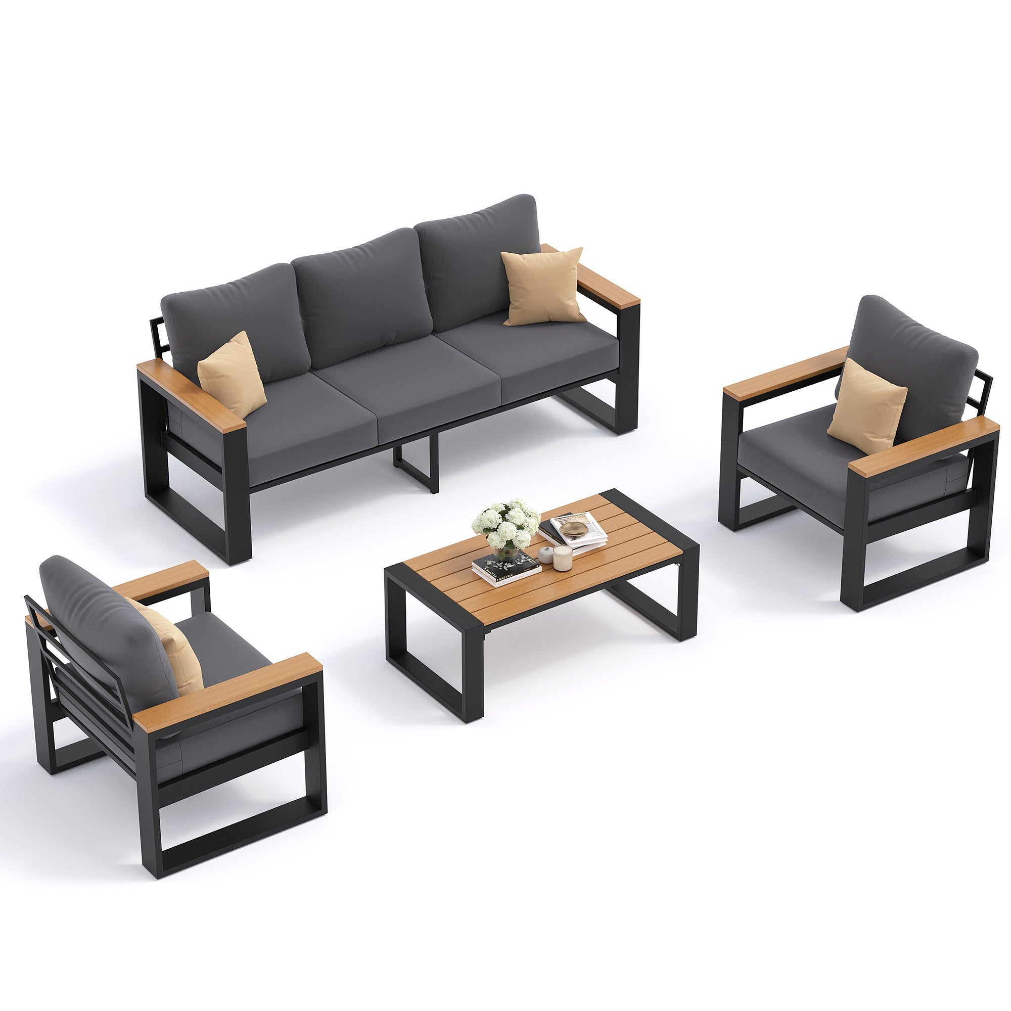 UDPATIO Aluminum Patio Furniture Set 4 Pieces, Ergonomic Backrest