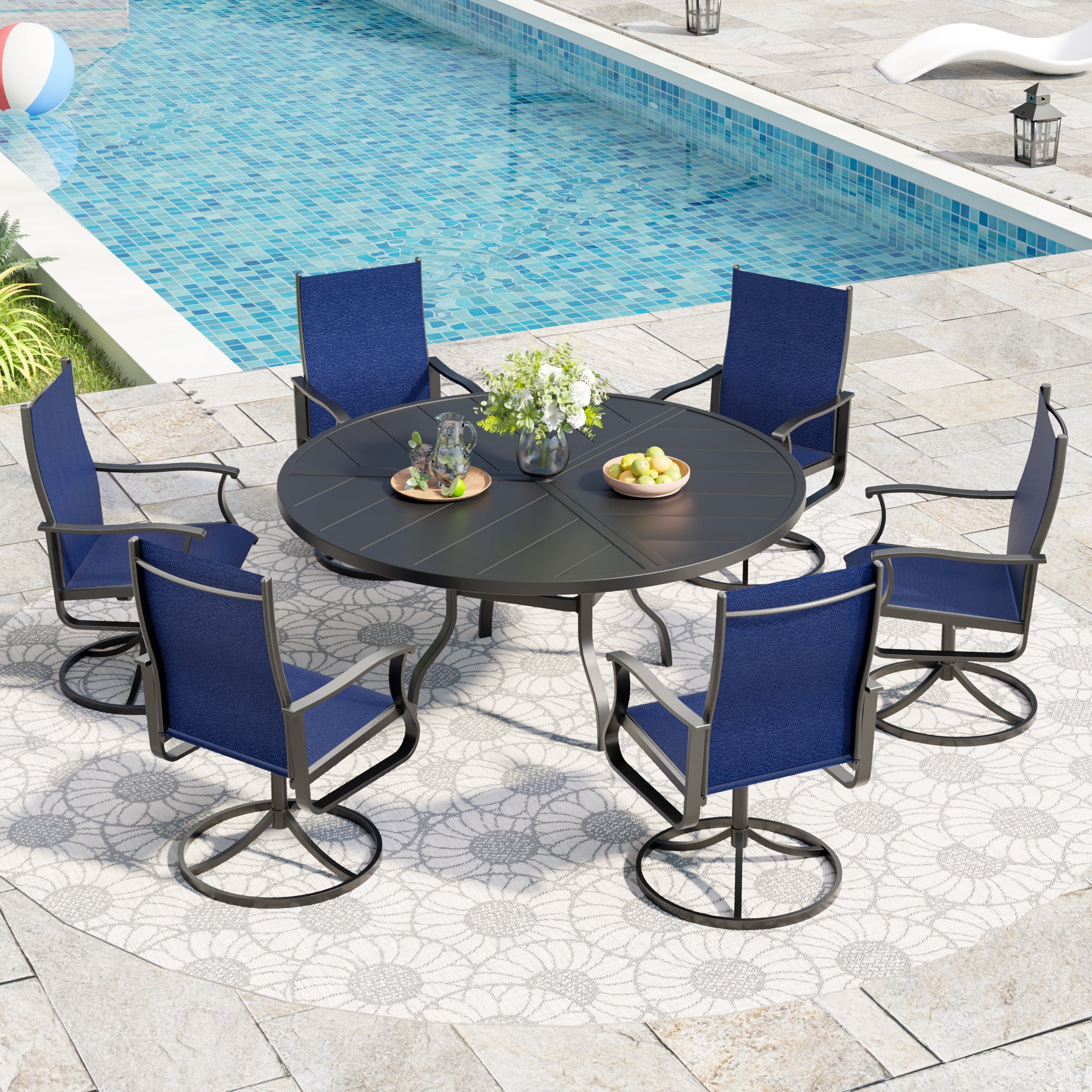 UDPATIO Swivel Patio Chairs Set of 6, Outdoor Swivel Rocker Patio Chairs with High Back, All Weather Textilene & Metal Frame for Backyard, Lawn, Porch, Pooside or Garden, Navy Blue