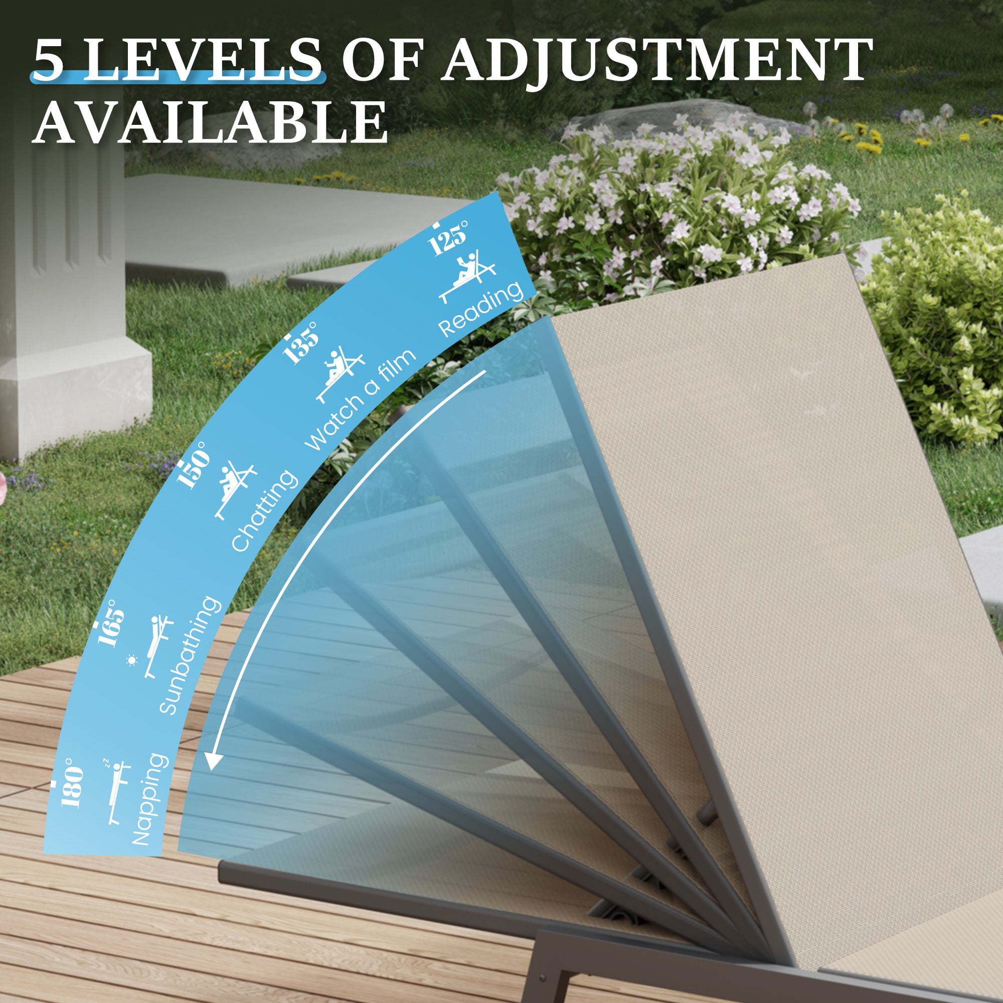 Outdoor Chaise Lounge Chair Set of 2 with Table Pool Lounge Chairs for Outside, Adjustable Lounger for Poolside Lawn Deck Lay Flat Sunbathing Backrest for Patio, Beach, Yard(Brown)