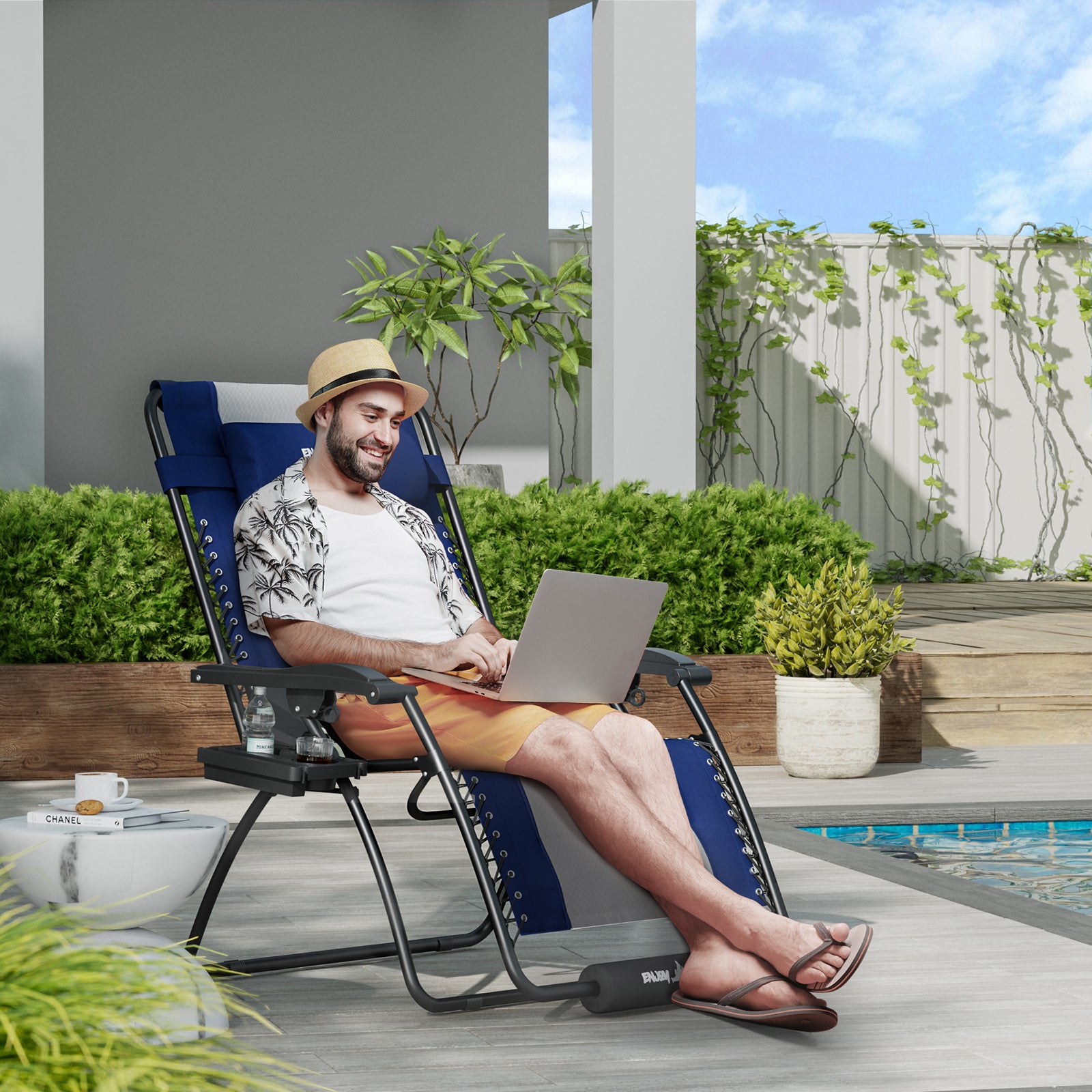UDPATIO Zero Gravity Chair Set of 2 33In Oversized XXL Patio Anti Gravity Chairs Outdoor Lounge Folding Adjustable Recliner with Cup Holder, Foot Rest & Padded Headrest,Light Grey, Support 500lbs