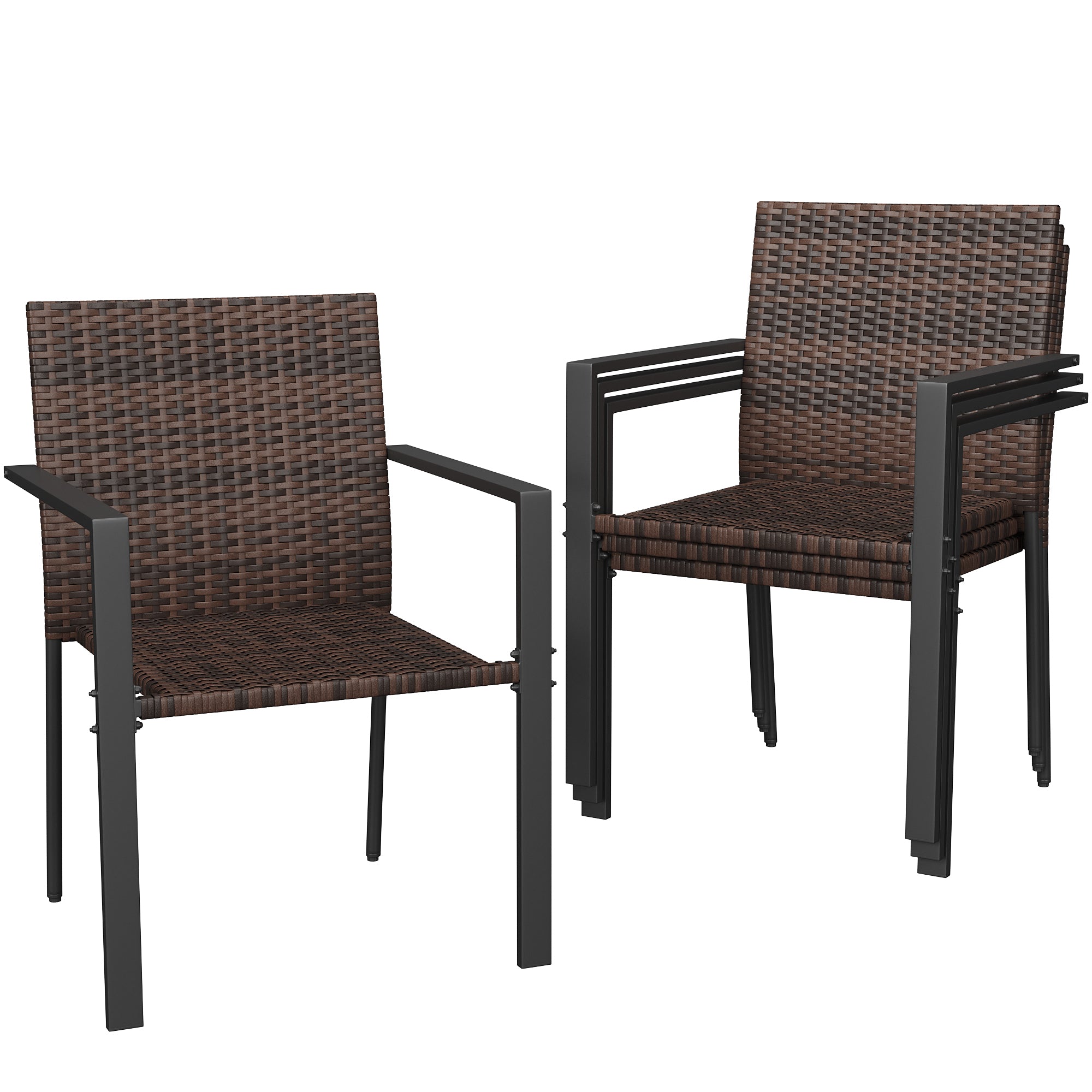 UDPATIO Stackable Patio Chairs Set of 4, Wicker Outdoor Chairs, All-Weather Rattan Dining Chairs with Deep Seat & Armrests, Steel Frame for Patio, Garden, Backyard, Deck, Lawn or Porch, Brown